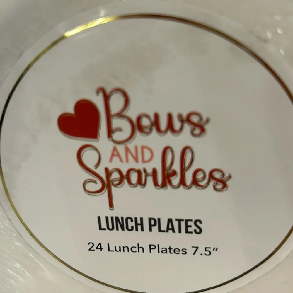 Coquette party plates disposable BOWS and Sparkles 24 dinner and 24 lunch.